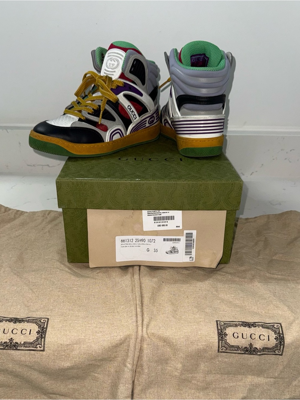 Gucci Women Multicolor High-Top Sneakers - White/Green/Yellow/Black